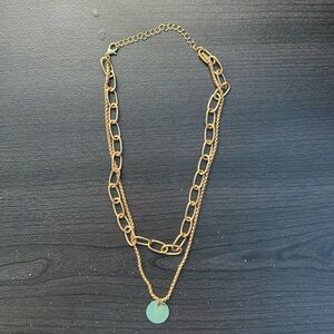 Like New Gold-Colored Connected Two Piece Necklace Set With Blank Gold Charm